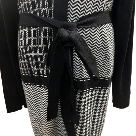 Alfred Dunner Black & White Geometric Knit Dress 1X Belted Office Chic Retro - Picture 7 of 11